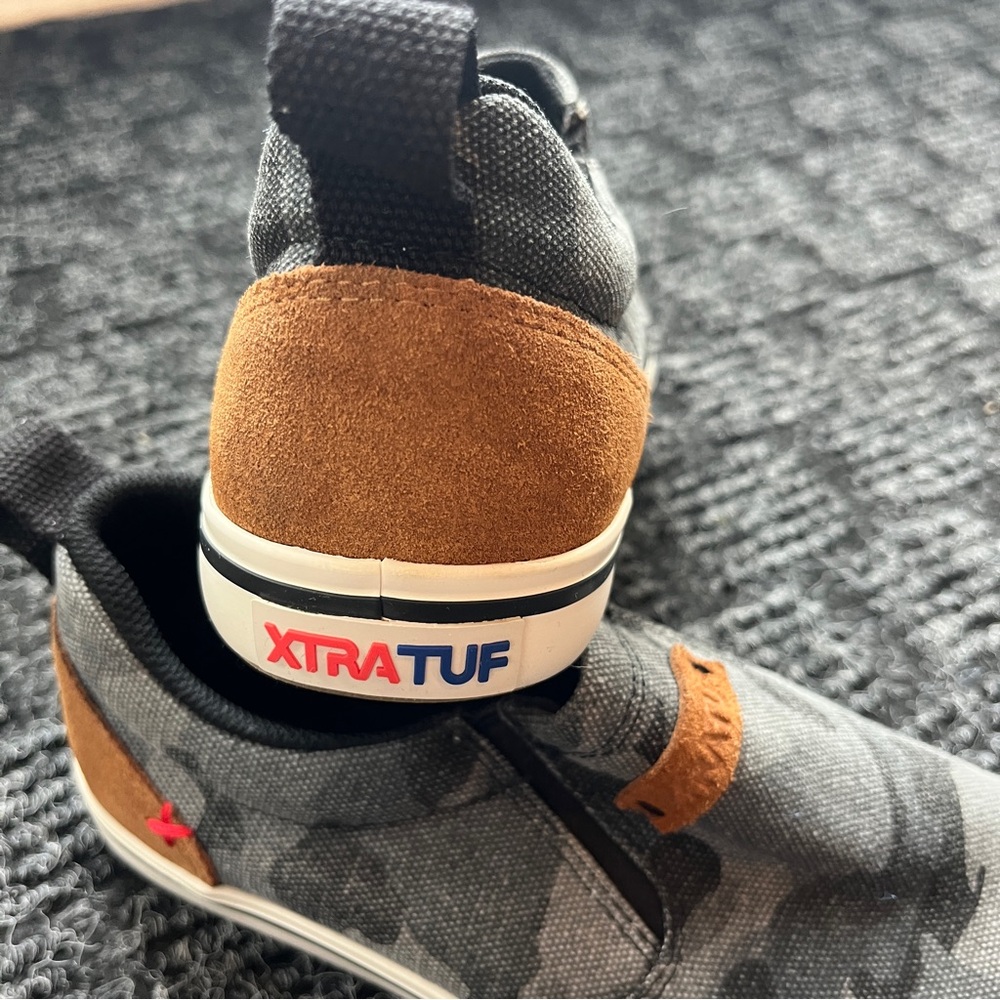 XTRATUF Women's Slip-On Sneakers - Black Canvas with Brown Suede Heel